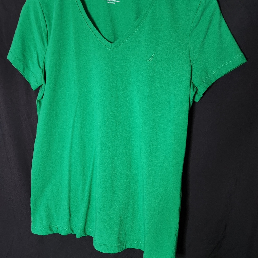 Green V-Neck Women's Top